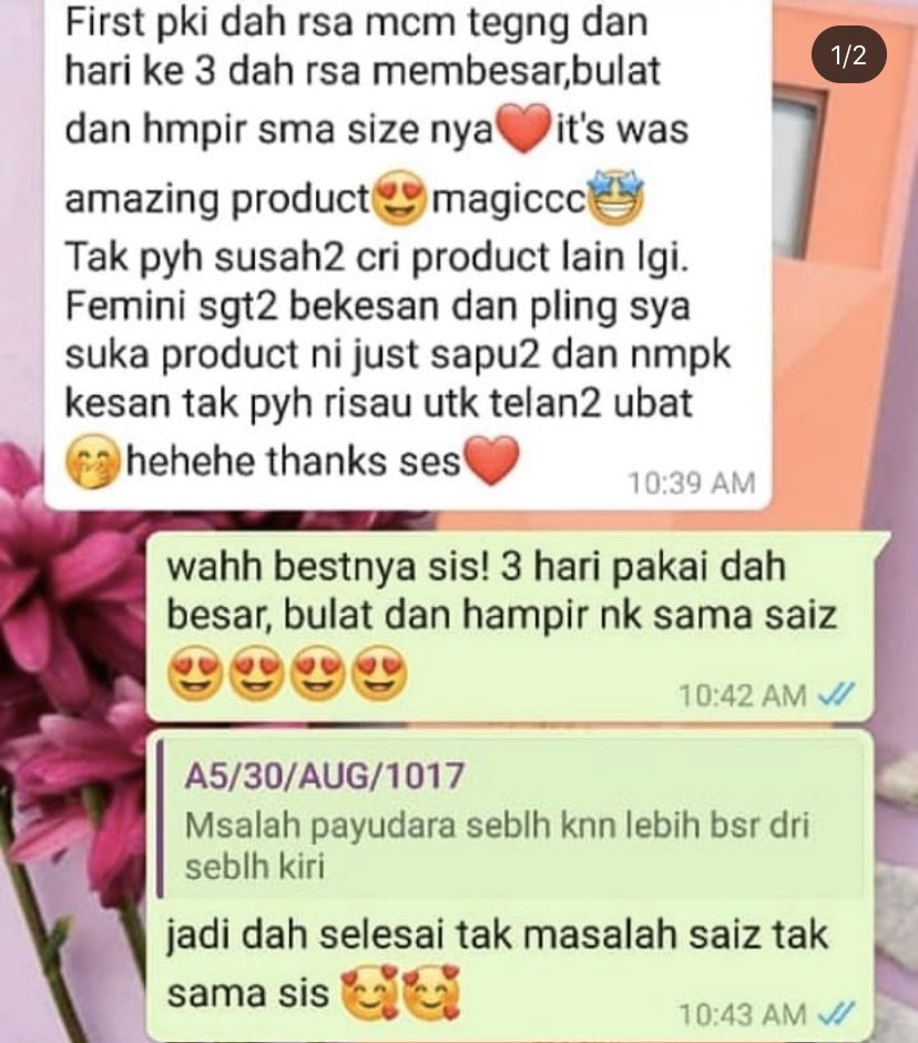 breastbutt's tweet photo. POSITIF FEEDBACK LAGI DAN LAGII.🥰
.
Bestnyaaa ramai yg dh berjaya dengan Femini! Patutlah sampai jadi [SERUM PEMBESAR PAYUDARA &amp; PUNGGUNG NO.1 MALAYSIA]. Syukur alhamdulillah. 😊
.
Thank you for all ur feedback &amp; support. Femini team love u all.😘 https://t.co/l38QooSbbH