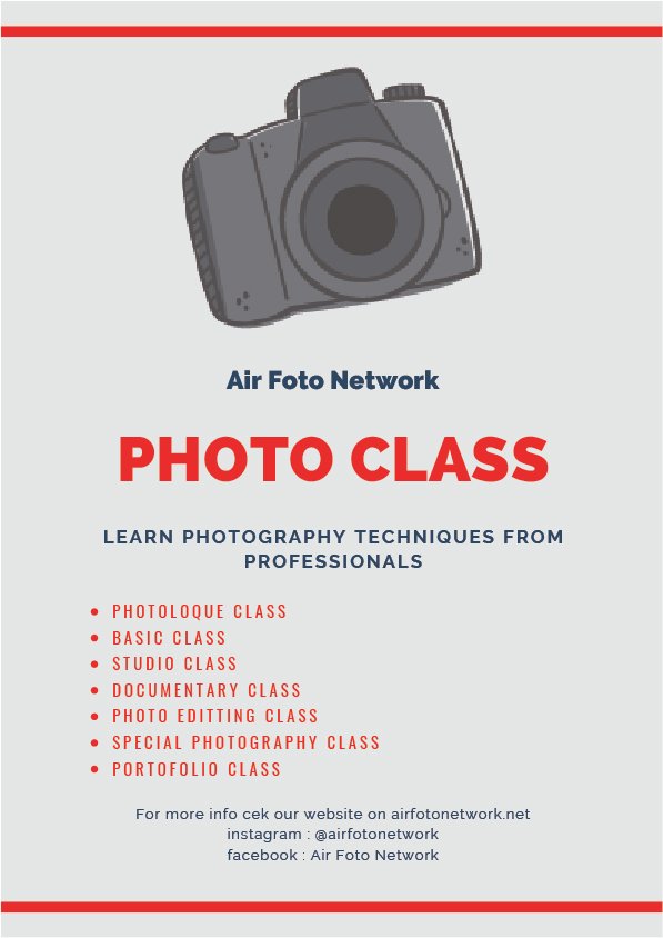 Ini nih photo class nya AFN memang beragam, jadi kalian bisa pilih kira-kira yang mana yang cocok sama kebutuhan kalian.
Cek deh bit.ly/2q6LX2n