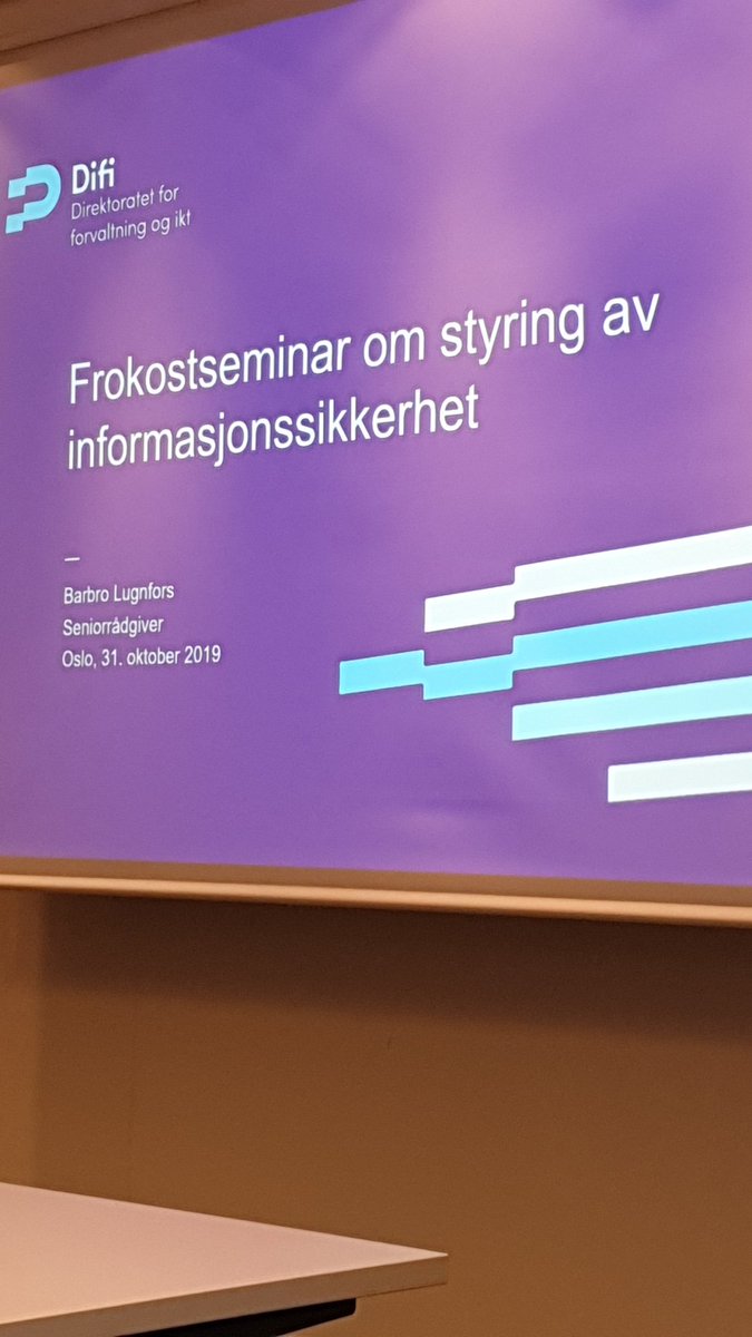 I dag skal jeg snakke om sikkerhetsledelse hos DIFI. Spennende program om styring av informasjonssikkerhet.  @Difi_no <a href="/postennorge/">Posten Bring AS</a>