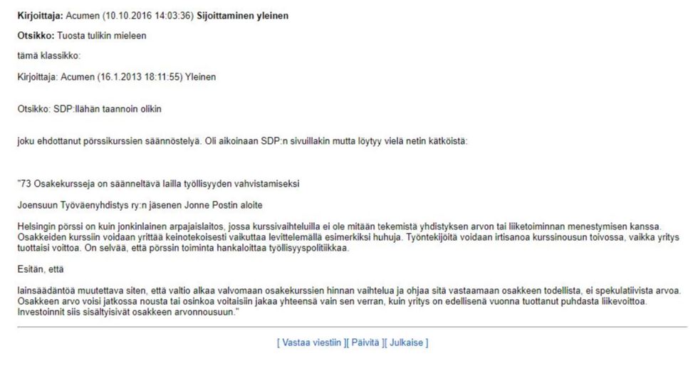 <a href="/OsakeKeisari/">OsakeKeisari</a> Jokunen vuosi sittenhän oli aloite (SDP), että: valtio alkaisi valvomaan osakekurssien hinnan vaihtelua.