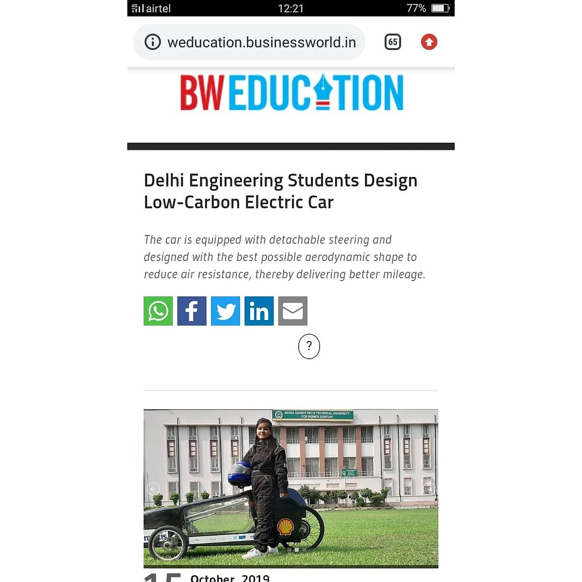 TAethon's tweet photo. We are thankful to bweducation for featuring our team's work.✨
.
.
 Read this article:- https://t.co/hCNVvxrxlL

#shellecomarathon
#makethefutureshell
#teamaethon
#girlpower
#supermileagecars
#ecofriendly
#hungrytoprove https://t.co/rv3t0CHmub