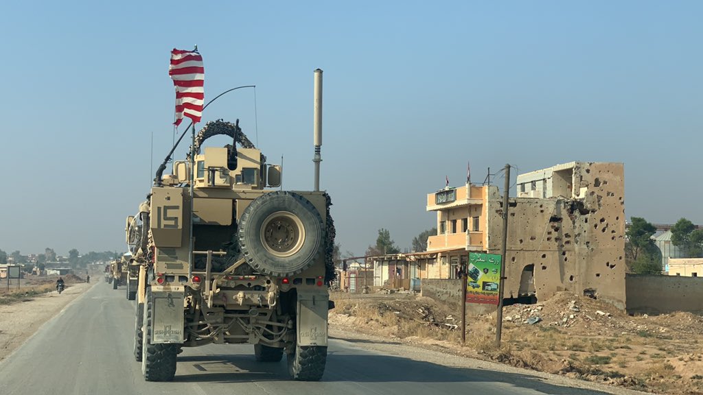 MHJournalist's tweet photo. Hundreds of Empty trucks and AMERIVAN armored vehicles going now by M4 road from Tiltamir forwards #Ain Issa and #Kobane https://t.co/DLsZn3xmxw