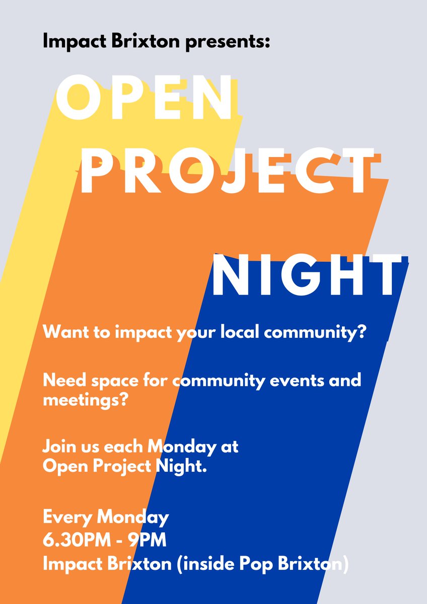 impactbrixton's tweet photo. Want to impact your local community? Need space for community events and meetings? Join us each Monday at Open Project Night, 6.30-9pm! #impactbrixton #brixton #openprojectnight #opn #community #coworking #networking #southlondon #lambeth https://t.co/xxTBt7fQmE