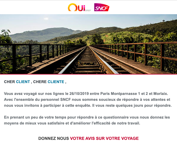 manonbouch's tweet photo. @ouisncf bonjour, pourriez-vous arrêter vos mails automatiques de sondage ? Dans la mesure où 3 de mes trains ont été annulés, je suis a priori peu satisfaite et j'aimerais éviter d'avoir un mail de sondage/train annulé. Merci https://t.co/uUSV4iXXIq