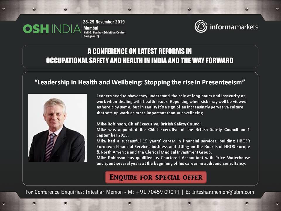 OSHIndia's tweet photo. For the leaders of tomorrow who realise the importance of a healthy workforce & employee well-being. Mike Robinson, Chief Executive, @BritSafe shares the importance of leadership in health and well-being at the #OSHIndiaConference
To know more, visit https://t.co/gyWXjXTzwj
#OSH https://t.co/p3DR5Nm1yQ