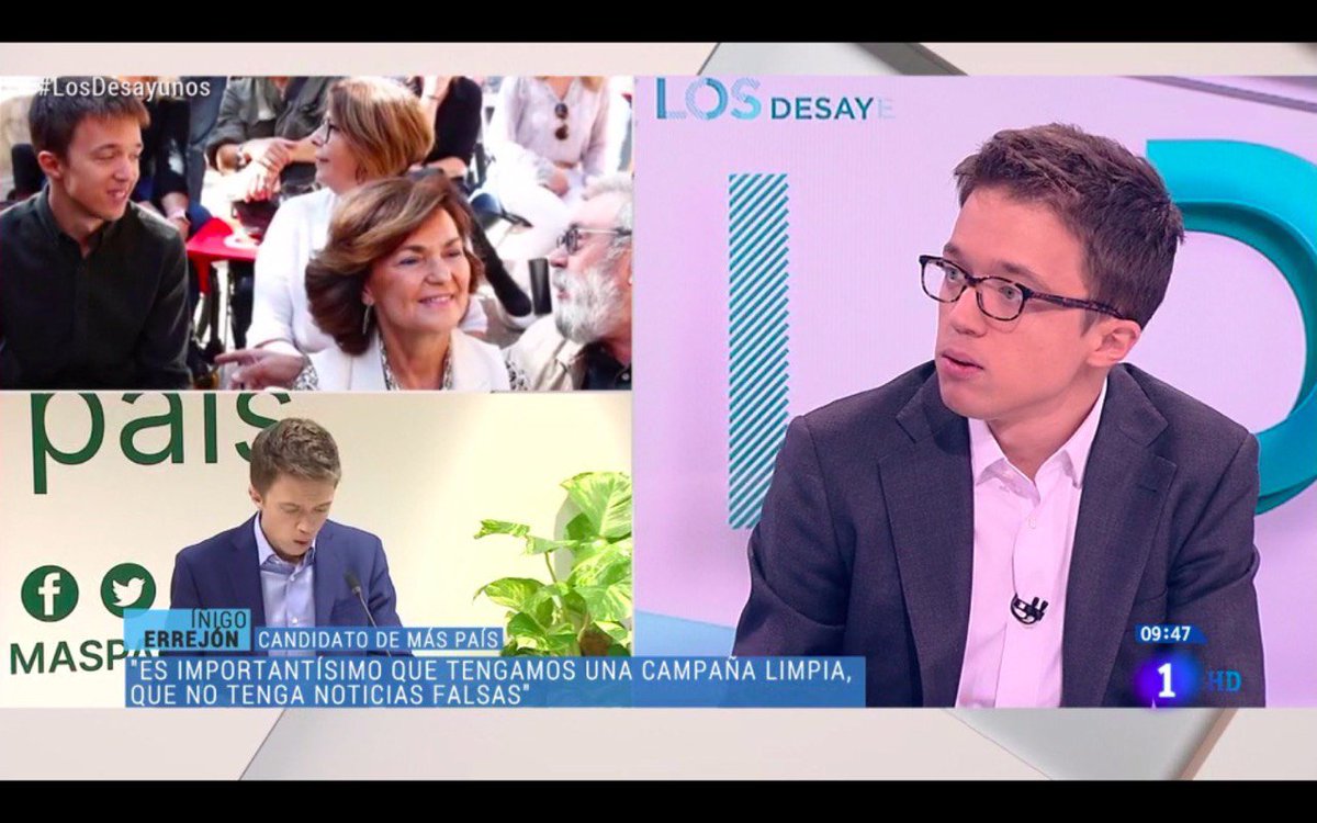 "Personas vinculadas al PP han estado gastando grandes cantidades para sembrar la su gran baza en estas elecciones: la desmovilización. Nos marca el camino, la gente progresista tiene que salir a votar." <a href="/ierrejon/">Íñigo Errejón</a> #LosDesayunos