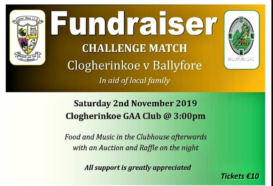 BallyforeGAA's tweet photo. Only days to go! The anticipation for the "Big" Match is unreal! The Fore and the Cloghs ready for battle!
The #SupportForEmily has been amazing. Let's keep it going. Tickets on sale in both clubs, @Larkins_Bar, Darcy's Mount Lucas, Rose Petals
@ClogherinkoeGAA
@MidlandsSport https://t.co/nMDl1q3OmN
