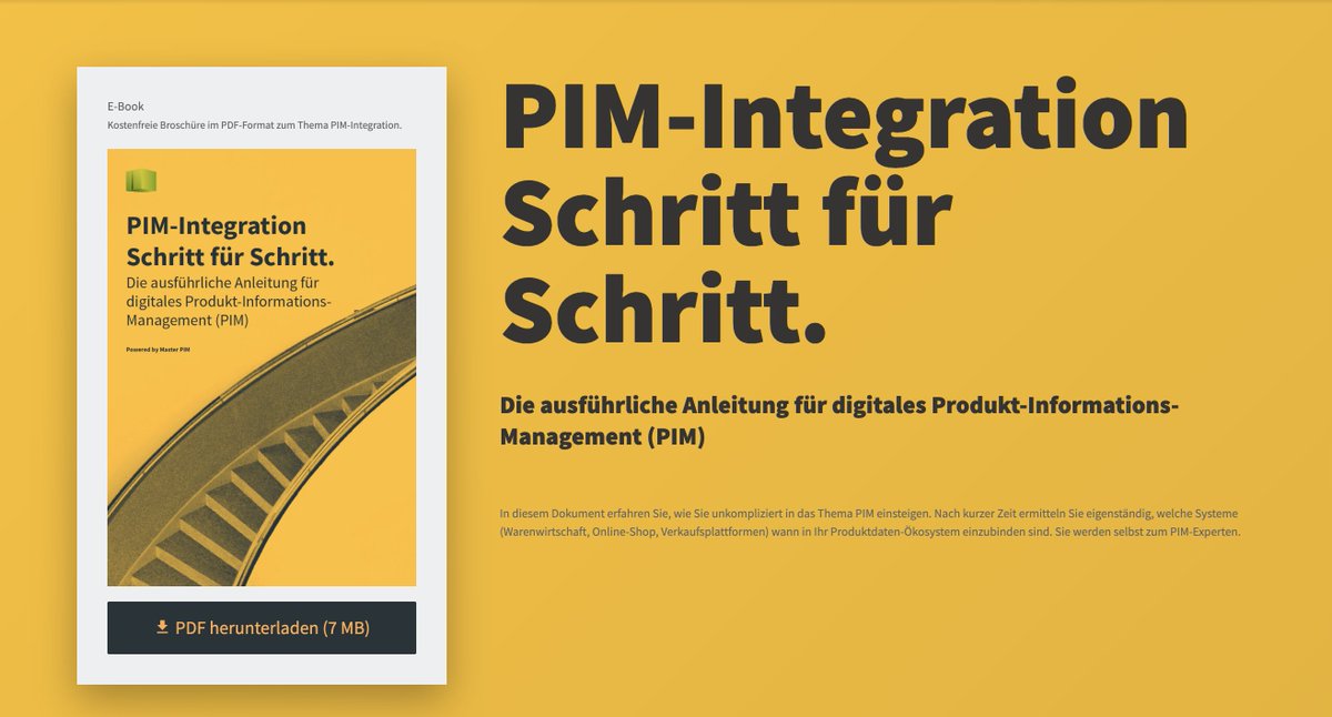 📖 E-Book: "PIM-Integration Schritt für Schritt"

Erfahren Sie, wie Sie unkompliziert in das Thema #PIM einsteigen.

masterpim.de/pim-schritt-fu…

#masterpim #anleitung #digitalisierung #digitalstransformation #jederkannpim #productdata #ecommerce #handel #kmu #bmecat #ebook