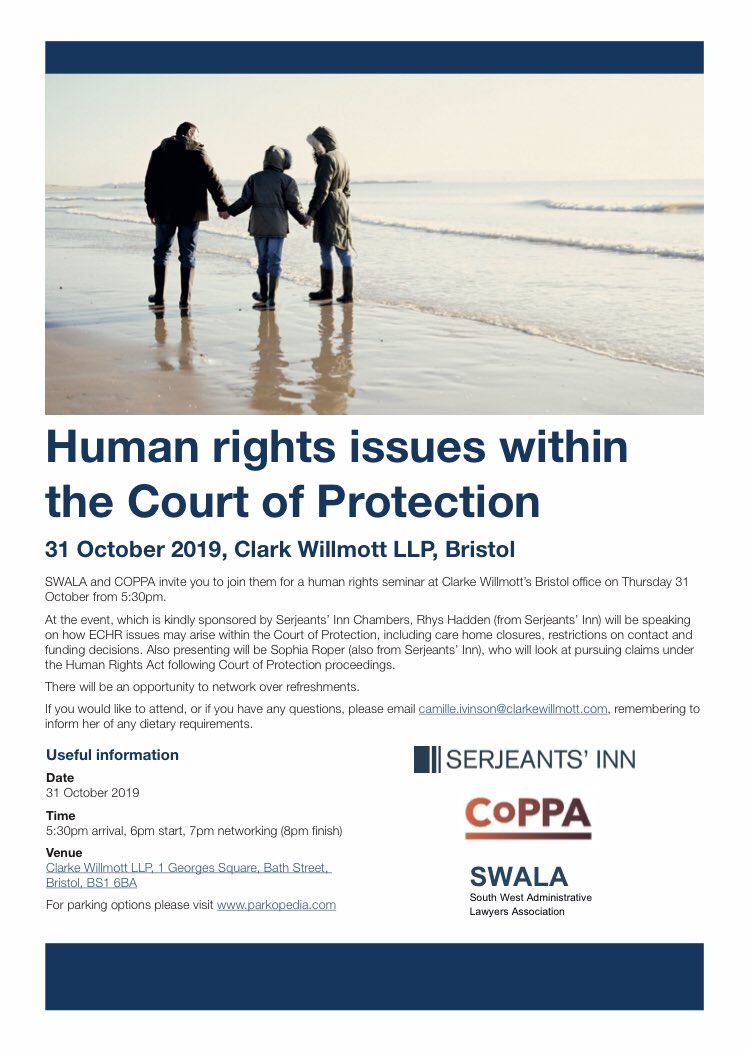 Looking forward to tonight’s event held at <a href="/ClarkeWillmott/">Clarke Willmott LLP</a> with #SWALA: “Human Rights Issues within the Court of Protection.”