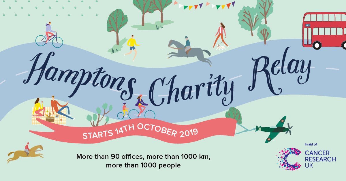 The Hamptons Charity Relay in aid of <a href="/CR_UK/">Cancer Research UK</a> is in full swing! Over 1,000 individuals are travelling over 1,000 km between their 90+ branches, passing on the ‘baton’.

Follow them for live updates and donate on the links in this thread 👇 #HamptonsCharityRelay