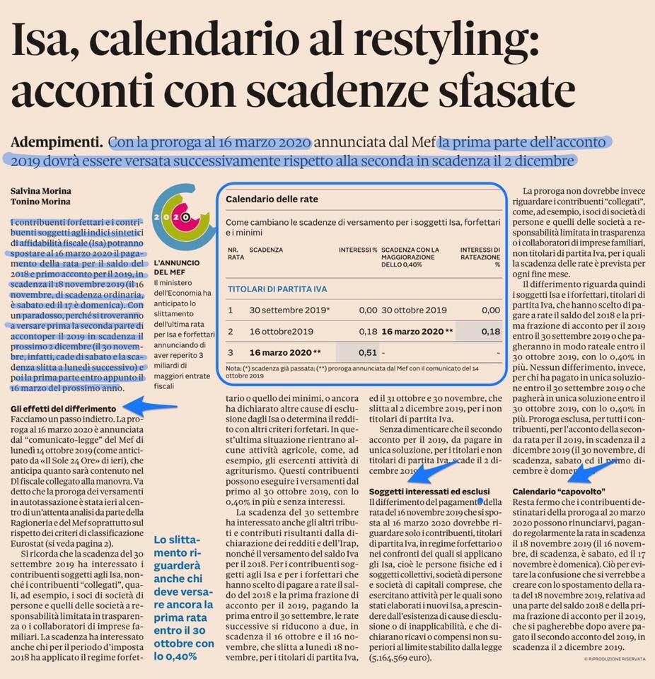 St_Codeluppi's tweet photo. 👉 Con la proroga al 16 marzo 2020, la prima parte dell’acconto 2019 dovrà essere versata successivamente rispetto alla seconda in scadenza il 2 dicembre. 

[Fonte: Il Sole 24 Ore]

#StudioCodeluppi #informazioni #utili #commecialista #contabilità #paghe #consulenza https://t.co/XkTrqL3yq4
