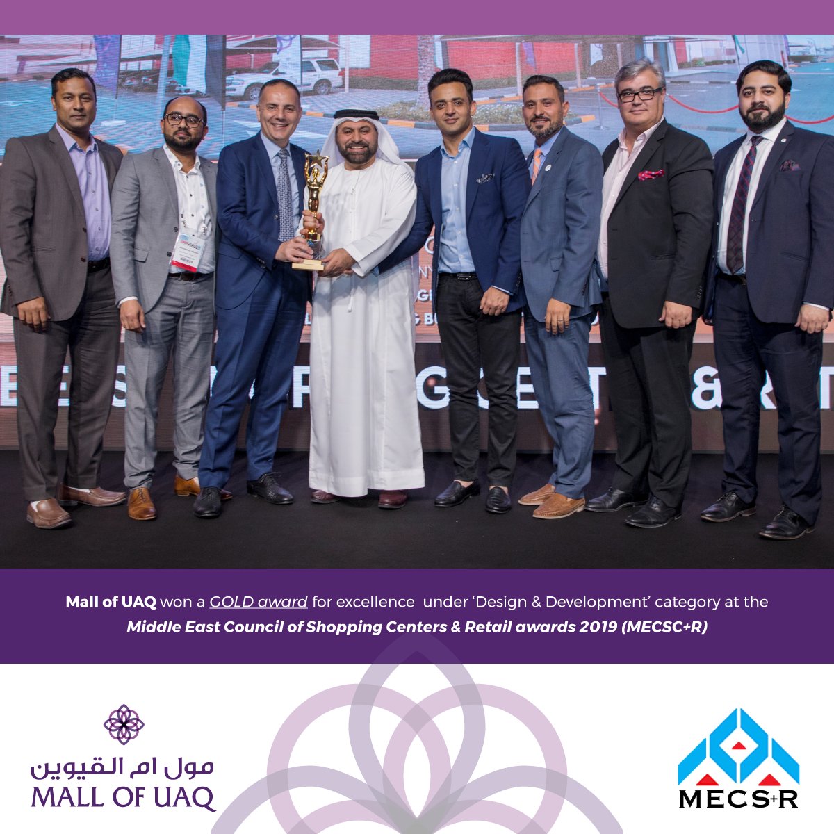 mallofuaq's tweet photo. #MallofUAQ #InUAQ #Awards
Mall of UAQ won a #GOLD award for #Excellence under ‘Design & Development’ category at the Middle East Council of Shopping Centers & Retail awards 2019 (MECSC+R)
#lineinvestments #Lulugroupinternational #mecsc #rcm19 #UAE #conference #retailcongress https://t.co/YSZyJKgWxy