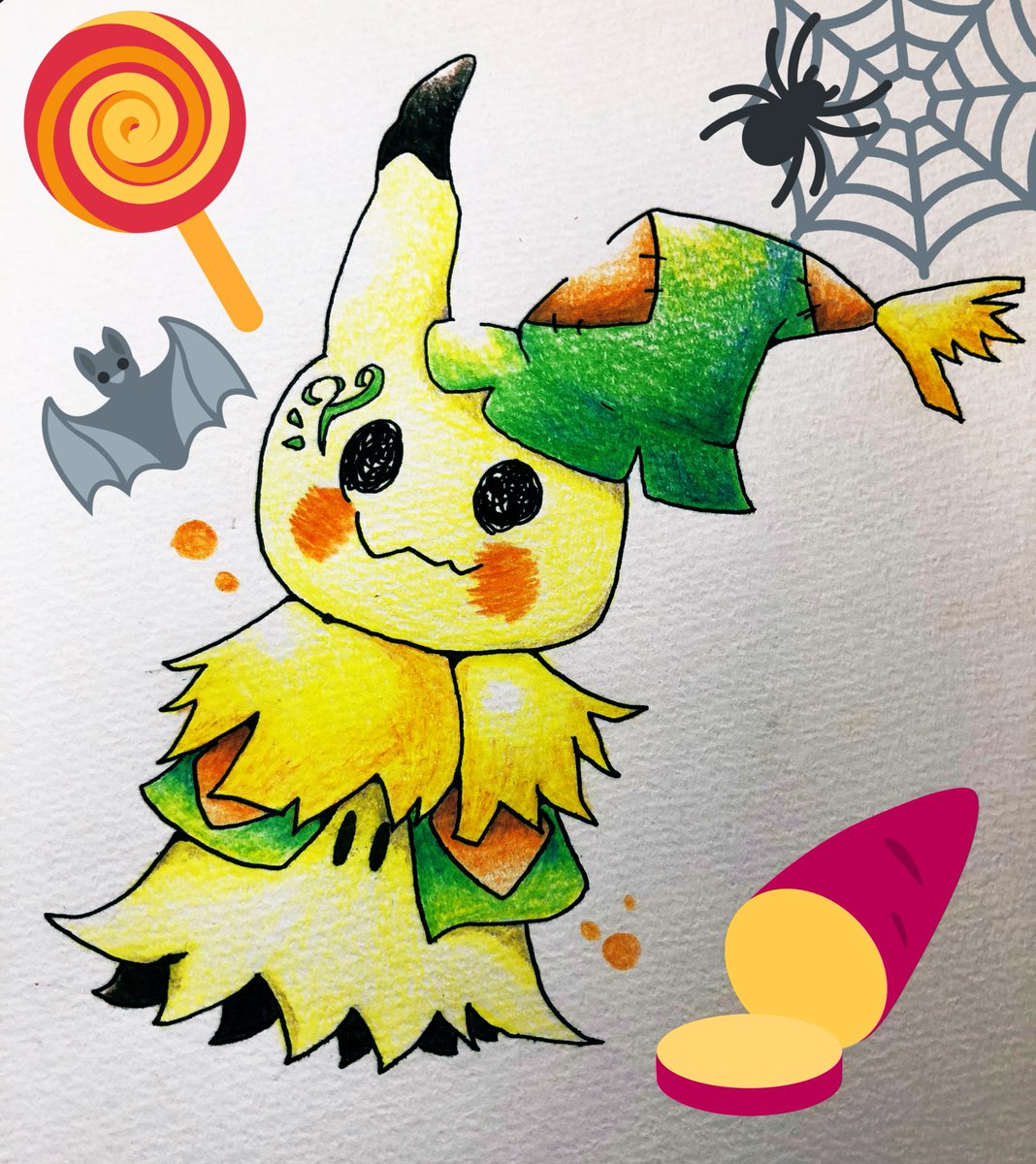 もてピット 元ミバ絵師 書道稽古 ハロウィン ハロウィンイラスト ポケモン剣盾 イラスト ハロウィン公式の イラストでポケモンたちののハロウィン衣装は可愛すぎたので ミミッキュちゃん代表して描かずにゎいられませんでした