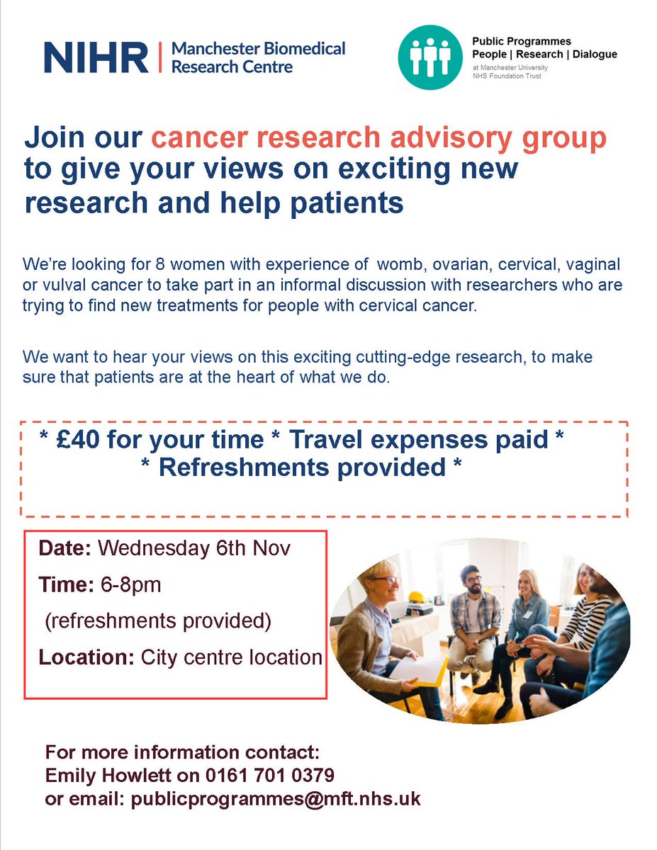 letsgetvocal's tweet photo. We're looking for 8 women with experience of gynae cancers to take part in our cancer research advisory group next Wednesday (6-8pm), to discuss cutting-edge research into cervical cancer and explore how to make it more relevant to patients. publicprogrammes@mft.nhs.uk https://t.co/dHukWskcWi