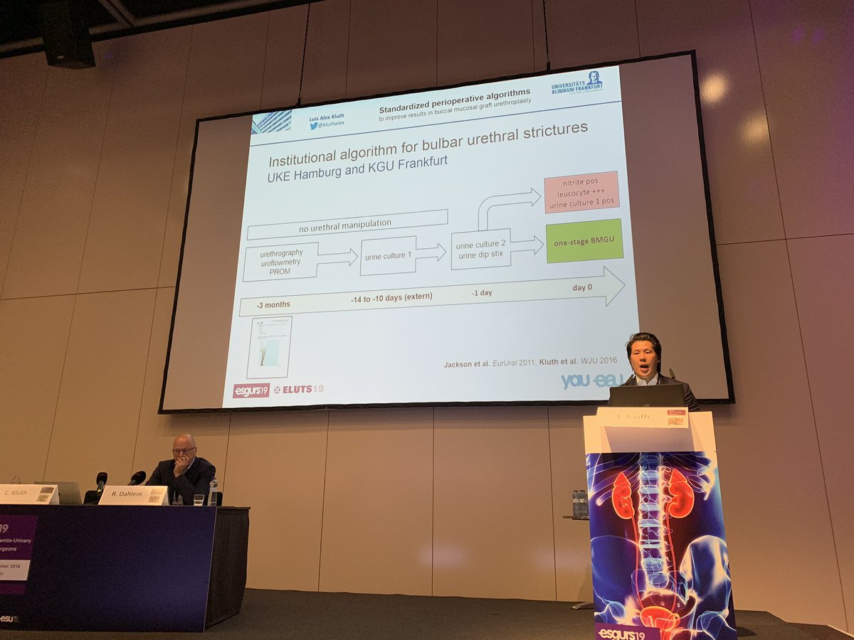 Chair of @EAUYAUrology Reconstruction working party @KluthAlex underlines the lack of standardized algorithms in bulbar urethral strictures. Although not published all the times, institutional algorithms are important! #ELUTS19 #ESGURS19 @Uroweb