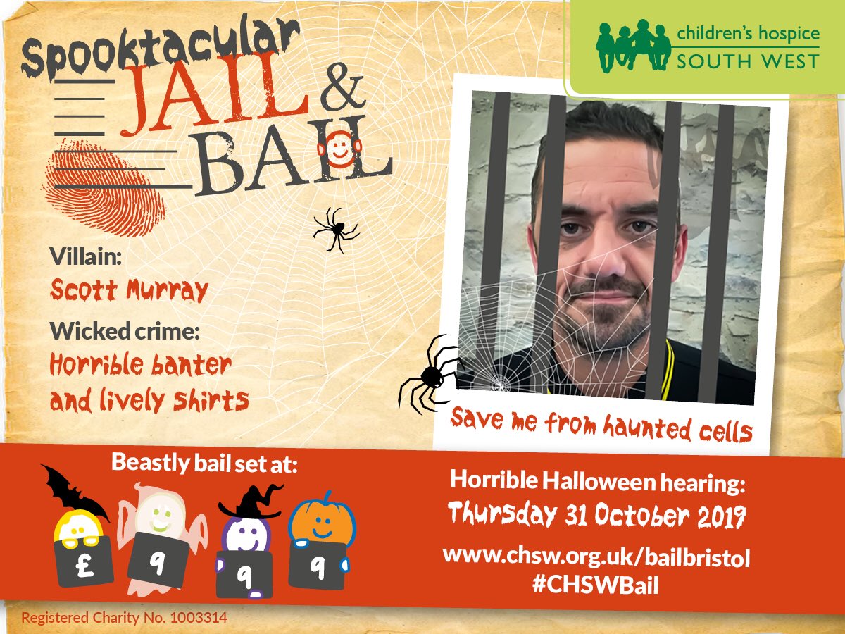 Please help me get out of jail all for a great charity #chswbail uk.virginmoneygiving.com/ScottMurray22