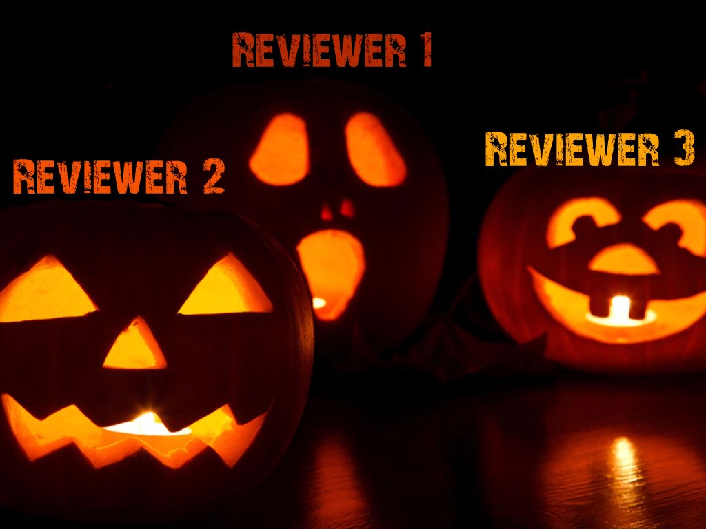 Three Jack-o'-lanterns labeled reviewers 1, 2, 3