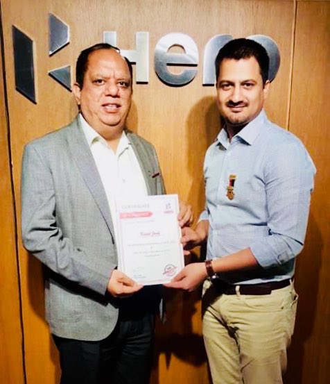 Happy and proud to make a contribution in the success of @HeroMotoCorp Thank you @vijaysethi11 sir for the recognition and of course @bharatendukabi for the continued guidance and support #herofamily #TomorrowCantWait