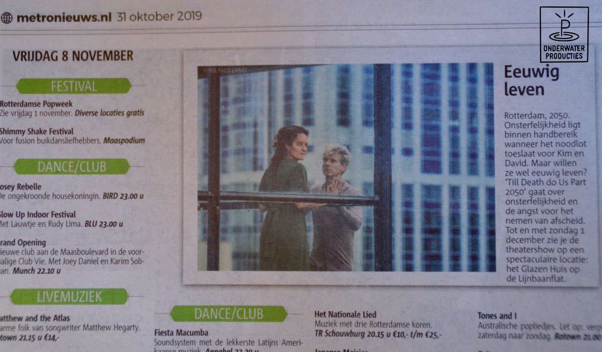 De uitgaanstip van <a href="/Metro/">Metro</a>. Till Death do Us Part 2050. Première uitverkocht. Kaarten voor overige data: onderwaterproducties.nl