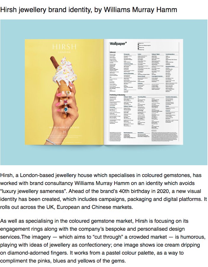 wmh_and_i's tweet photo. Hirsh features in @Design_Week's best projects for October! https://t.co/hk4n1VSeRy #identity #branding #jewellery #design https://t.co/neMsgbFiEs