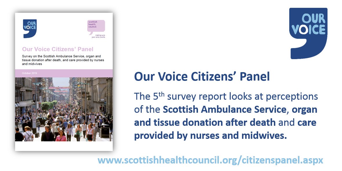 HISengage's tweet image. Today we publish the report of the 5th @OurVoiceScot #CitizensPanel survey. Find out people's views on the Scottish Ambulance Service, tissue &amp;amp; #OrganDonation after death and care provided by nurses &amp;amp; midwives.

🔗scottishhealthcouncil.org/citizenspanel.…