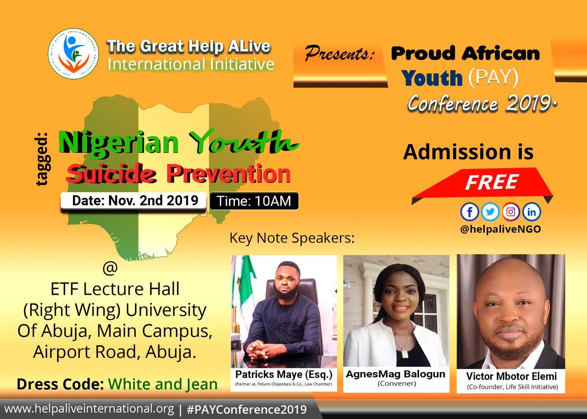 helpaliveNGO's tweet photo. The count down continues.....
THE GREATEST AWAITED PROGRAM ON CAMPUS* (PAY CONFERENCE 2k19) IS RIGHT @D CORNER!!🔥

2 days left! To Register, Click the link https://t.co/IdgAToBQwN
#PAYConference2019 #SuicidePrevention #Campus #ThursdayThoughts https://t.co/LKfGaTf1le