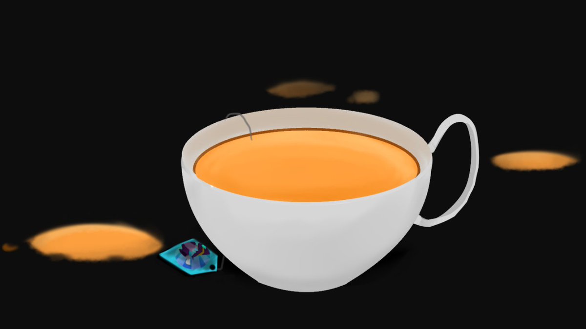 A picture of tea cup in a dark room. Tea has been spilled all over the floor. Perhaps something has happened to Saundaman?