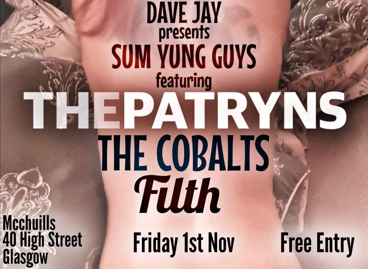 GLASGOW! Tomorrow we headline Mcchuills with support from The Cobalts and Filth and it’s FREE ENTRY!