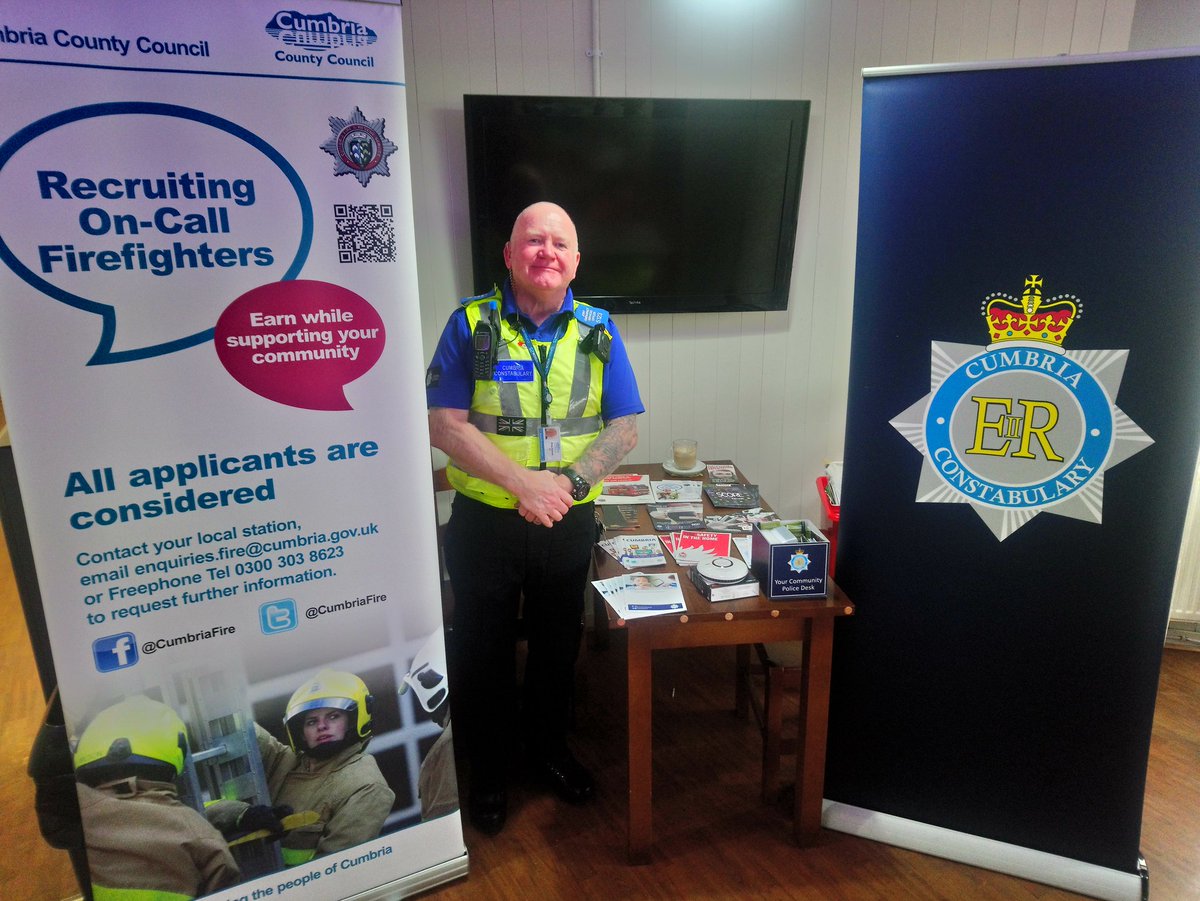 Wearing a dual hat, Phil from Barrow Police and also a dedicated firefighter is at the Round House Hub &amp; Cafe until 4pm if you would like to pop in for a chat about any community issues or concerns you may have! <a href="/barrowpolice/">Barrow Police</a> <a href="/CumbriaFire/">Cumbria Fire & Rescue Service</a>