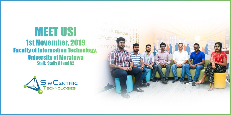 simcentricsl's tweet photo. Looking for an exciting career in tech industry? Visit our stall and meet our #SimCentric team at the βFIT Future 2019β organized by University of Moratuwa to find the latest tech we are working on.
#simcentricsl #simcentric #simct #simctzen #CampusDrive #TechCareer #UOM #lka https://t.co/nPAS3Eyfhv