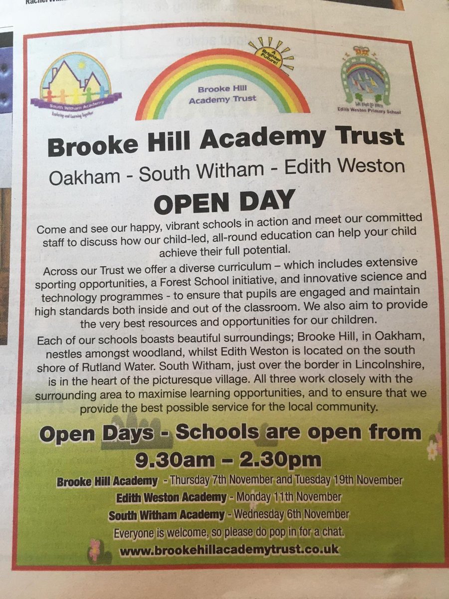 Have you seen that we’re in @therutlandtimes today? Not only mentions our visit from @rutlandhighshe1 but also further information about our open days!