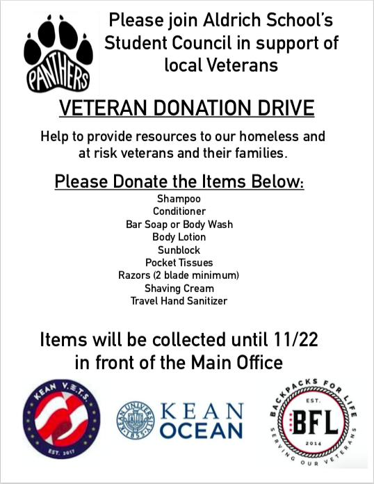 CodingKearney's tweet image. Please help the Student Council @HowellTwpAldrch collect items for Veterans. Bins are located in front of the main office. #HTPSCommunityEngagement #bethelight