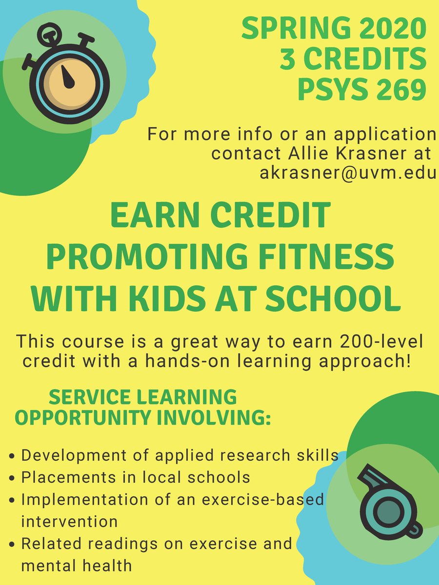 UVM_Psychological Science (@uvmpsychology) on Twitter photo Service Learning Opportunity! Fit Kids Special Populations, listed as PSYS269, is a 3-credit service learning course offered by Dr. Hoza. Please contact akrasner@uvm.edu for more information. #UVMcas #servicelearning #UVM #psychology Service Learning Opportunity! Fit Kids Special Populations, listed as PSYS269, is a 3-credit service learning course offered by Dr. Hoza. Please contact akrasner@uvm.edu for more information. #UVMcas #servicelearning #UVM #psychology