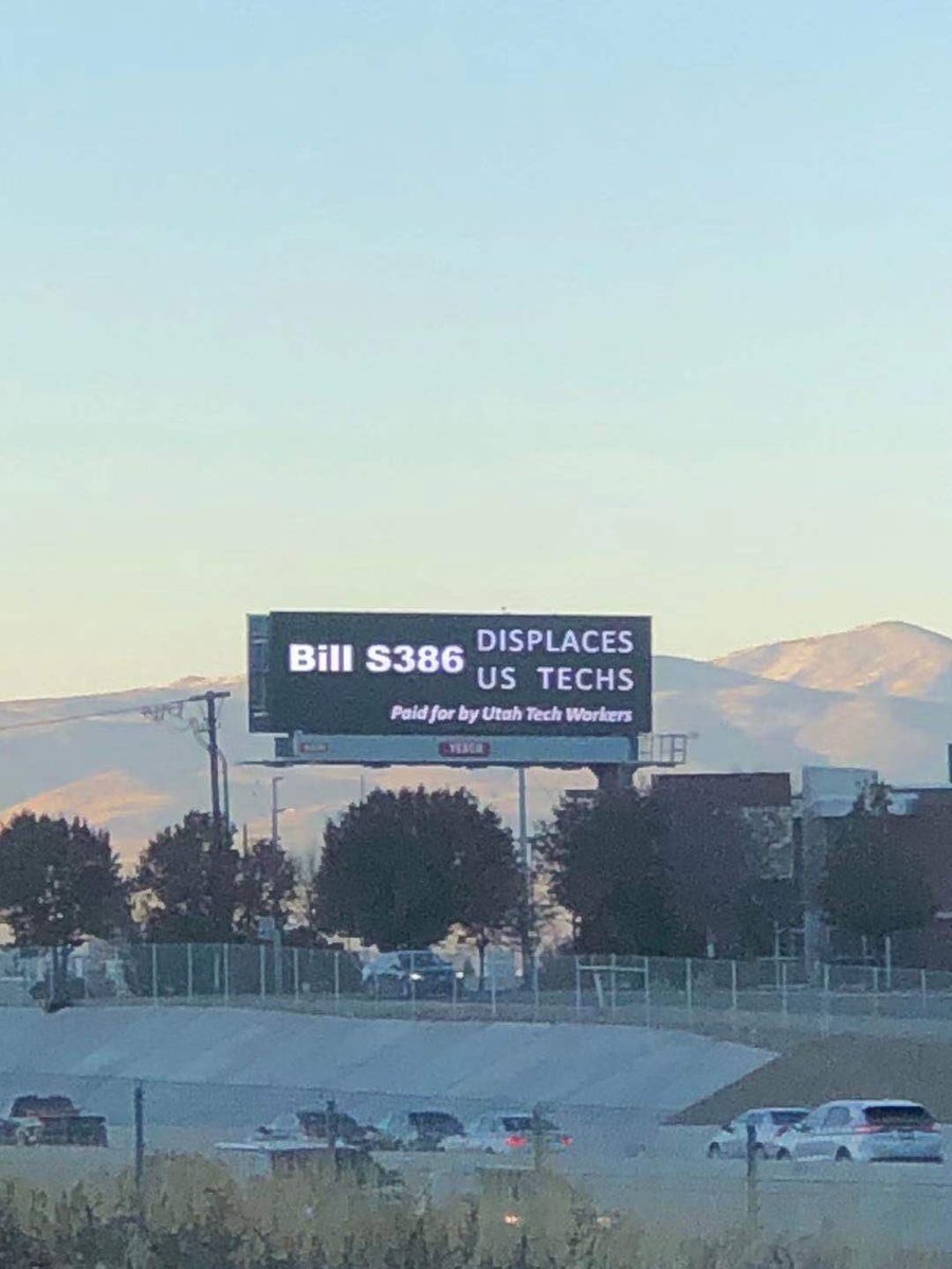 CAAUSORG's tweet photo. Billboards outside @SenMikeLee Utah office.
US workers have long been betrayed by lawmakers who represent #corporategreedy. #s386/#sa969 bills are NOT merit-based, the bills are EZ pass for millions of cheap foreign low-skilled labors ready to replace US workers. @SenFeinstein https://t.co/VQJ6K8Wxkm