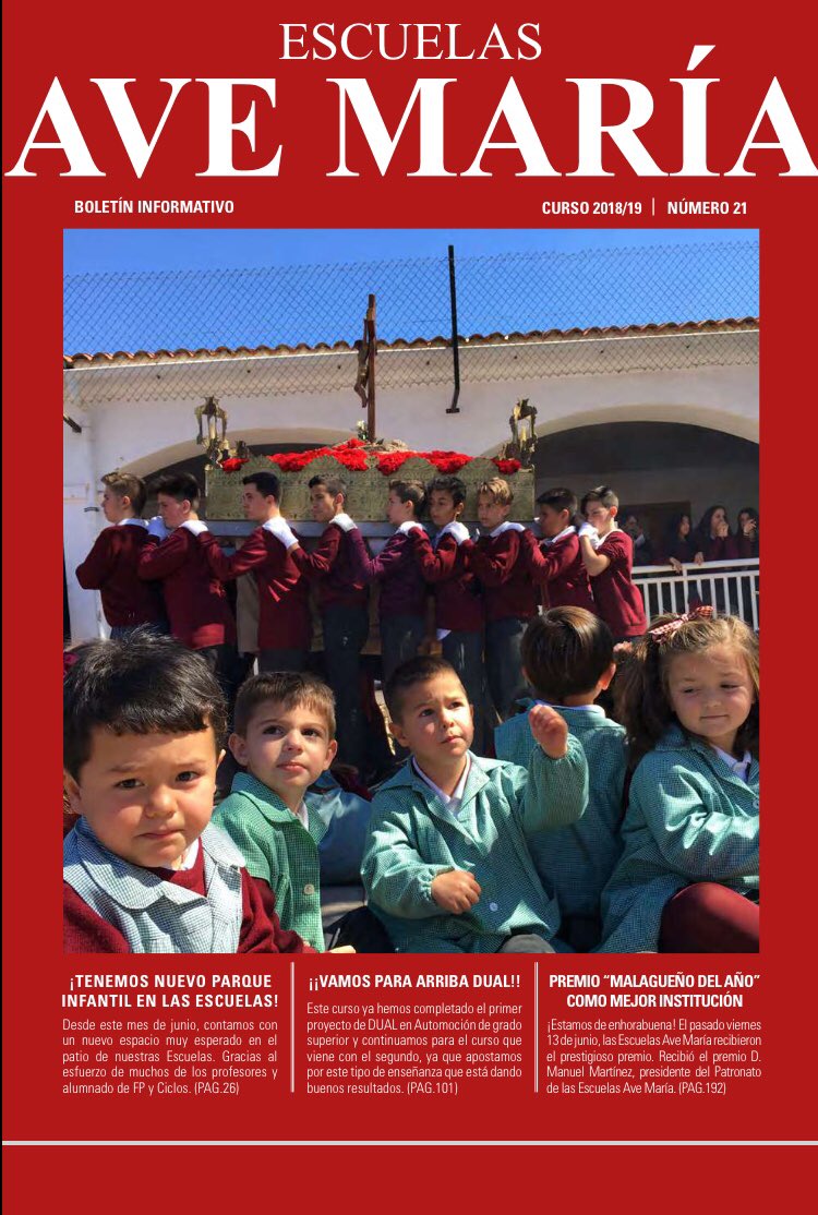 avemariamalaga's tweet photo. ¡Ya está disponible la revista 2018-19 de nuestras Escuelas!

Un trabajo de más de 200 páginas que no puedes perderte.

Para acceder a las sección “ver más” fotografías y vídeos, debes descargarte previamente la revista.

Puedes descargarla pinchando aquí:
https://t.co/ax4LxZWM1U https://t.co/rlOdc4QHjP
