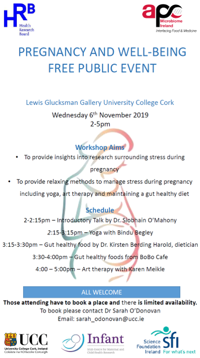 Learn all about managing #stress during #pregnancy with #yoga #nutrition #arttherapy <a href="/hrbireland/">HealthResearchBoard</a> #KEDS #DIRECTMAPS workshop in <a href="/glucksman/">The Glucksman</a> Wednesday 6th November 2-5pm <a href="/Odsarah1/">Sarah O'Donovan</a> <a href="/somahony1/">Prof Siobhain M. O'Mahony</a> <a href="/Pharmabiotic/">APC Microbiome Ireland</a> <a href="/infantcentre/">INFANT Centre</a> <a href="/BerdingHarold/">Kirsten Berding Harold</a>. Limited availability, book your place now!