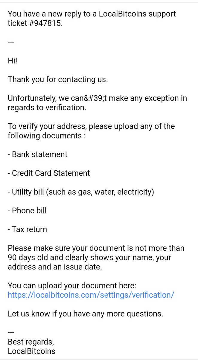 umar_sebyala's tweet photo. Well, today #halloween2019 makes the end of service to the average Joe / Jane on this side of the world on @LocalBitcoins I get the need for KYC however some of these requirements simply arent readily available to many @aantonop @APompliano @HeyRhett have a look. #Theunbanked https://t.co/96h9CUsMQn