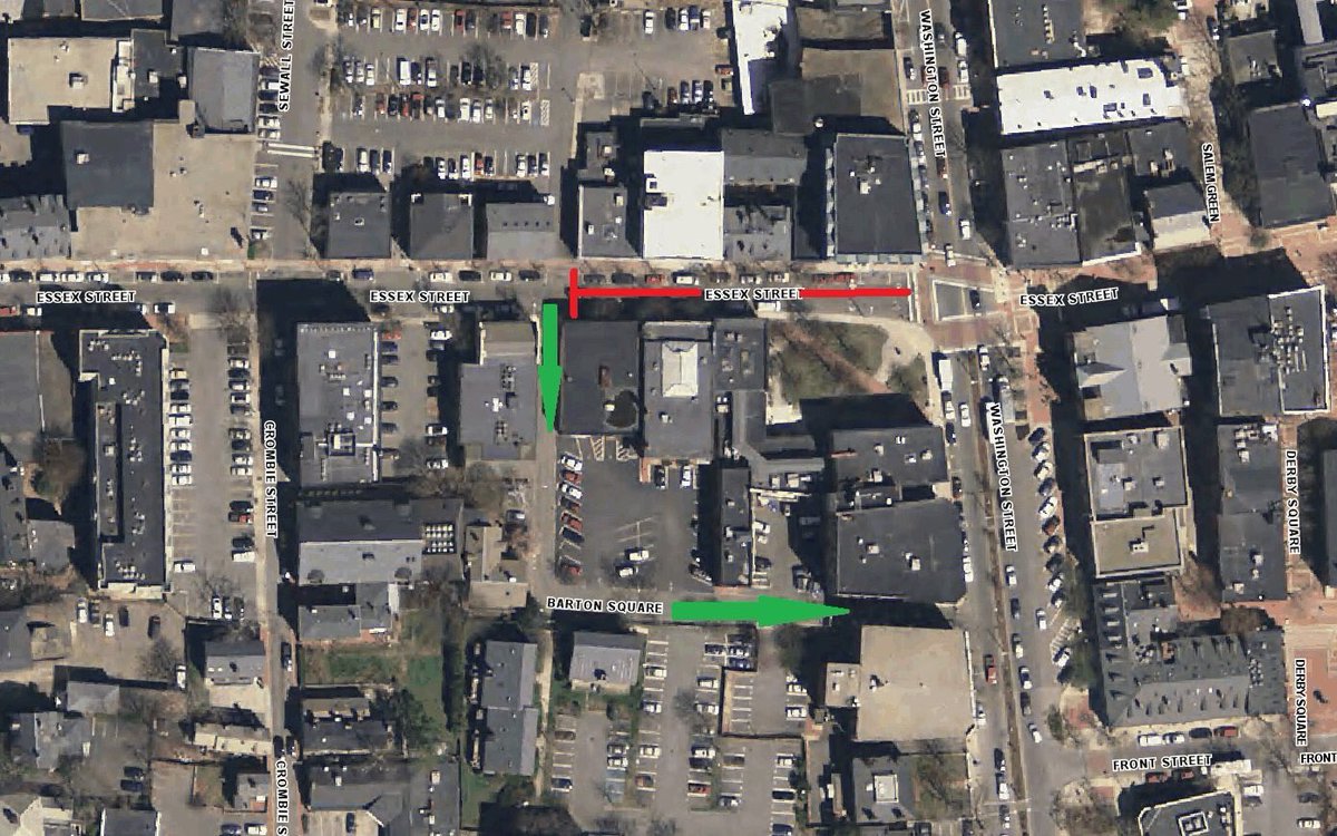 Please be aware that due to the large number of pedestrians, <a href="/SalemMAPolice/">Salem MA Police</a> have closed Essex Street between Barton Square and Washington Street in #SalemMA. Follow detour via Barton Square to Washington Street. No left turn possible off of Essex Street onto Washington Street.