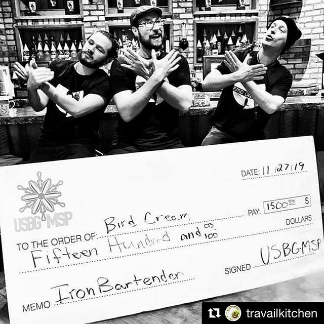 #Repost @travailkitchen with <a href="/get_repost/">Repost</a>
・・・
Congrats to our bar team who brought it home this weekend! Go team Bird C.R.E.A.M! 😂 Winners of Iron Bartender 2019 hosted by @usbgmsp 🍸🍹🥃 ift.tt/2NvnQlY