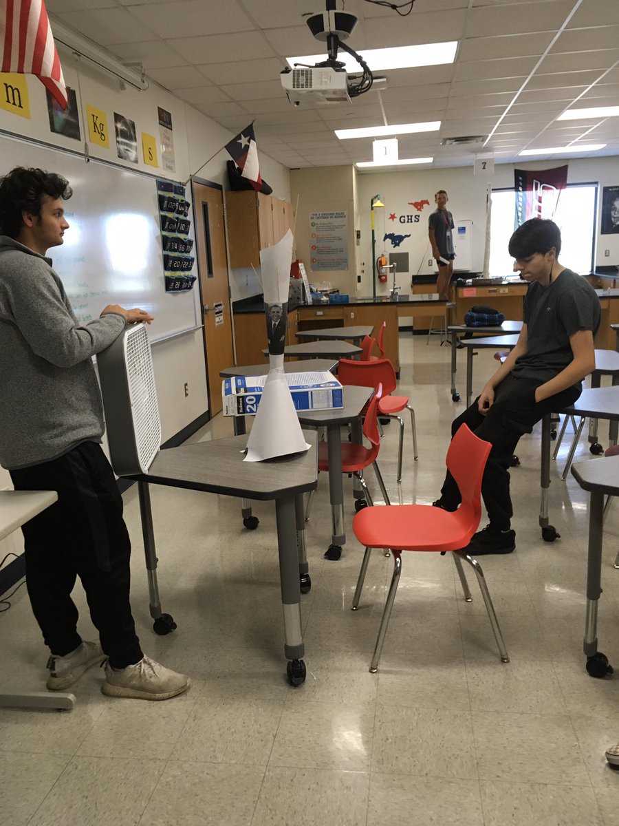 BynoScience's tweet photo. Former #GHSSTEM student helping IPC students test their tree models for wind resistance. #ghsunity #everymustang https://t.co/hVLyD5NORY