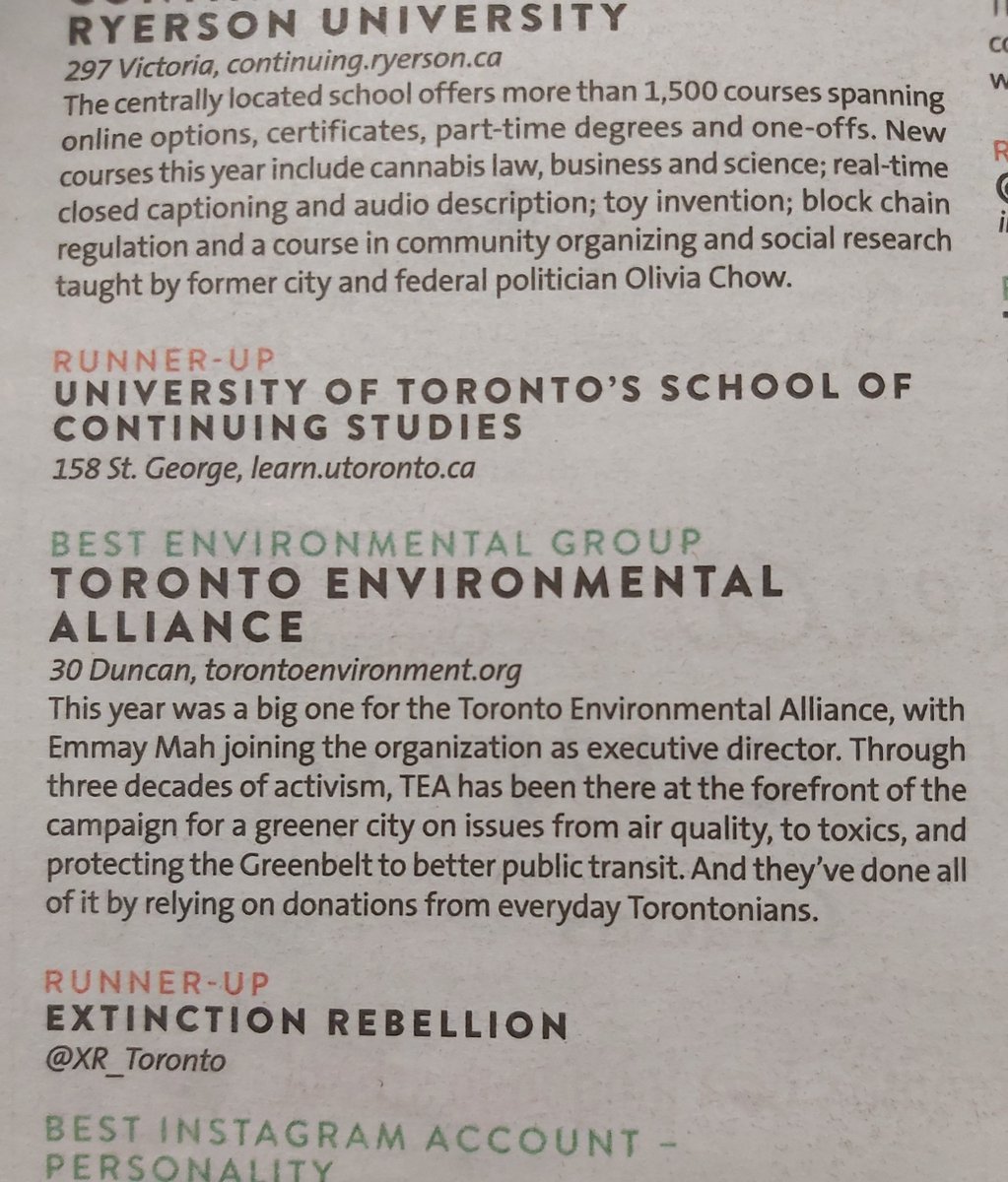 TOenviro's tweet photo. Thank you for voting the Toronto Environmental Alliance "Best Environmental Group" in the 2019 NOW Readers' Choice Awards! #NOWreaderschoice https://t.co/tXRSavtZVp