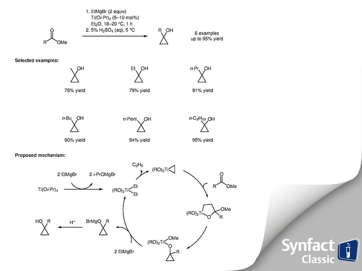 thiemechemistry's tweet photo. Who knows when the Kulinkovich reaction was first published?🕰️🤔 If you don’t remember the year of publication, just follow the link to discover it ➡️ https://t.co/AF9tuDPyMM
Share with us your comments on this amazing #SYNFACTClassic! https://t.co/4KWdA5kgfb