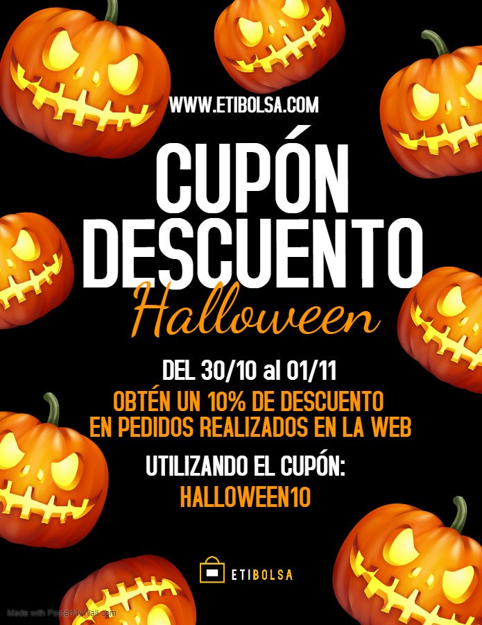 Etibolsa's tweet photo. 🎃 En Etibolsa queremos celebrar Halloween, y es con un terrorífico descuento para pedidos realizados en https://t.co/sFYcyEaPuL. 

✅ Sólo deberás introducir el cupón HALLOWEEN10 al tramitar tu pedido y obtendrás un 10% de descuento.

⏰ Disponible hasta el 01/11 a las 23:59 https://t.co/gDHO6iHlN8