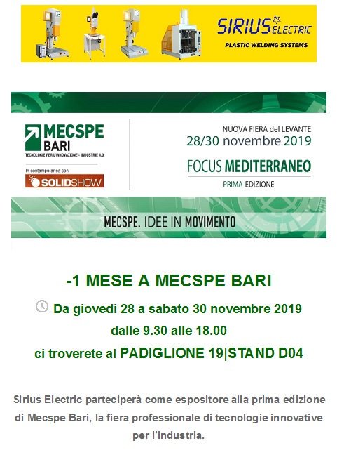 siriuselectric's tweet photo. Vi aspettiamo! 😉 pad. 1️⃣9️⃣ stand D0️⃣4️⃣ Mecspe Bari 2019 @MecspeBari #MECSPE2019 #MECSPEBARI https://t.co/qxHdVuHoVB