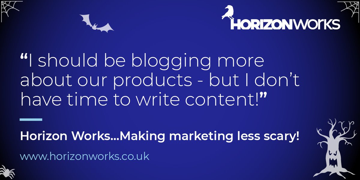HorizonWorks's tweet photo. #Halloween2019 - Does this give you the shivers?

Calm down, we can help! #Content is at the heart of any good #b2bmarketing strategy which is why we provide support in writing content from whitepapers and case studies to technical blogs.

Find out more: https://t.co/g6YStNGG74 https://t.co/hBwtmAcZhJ