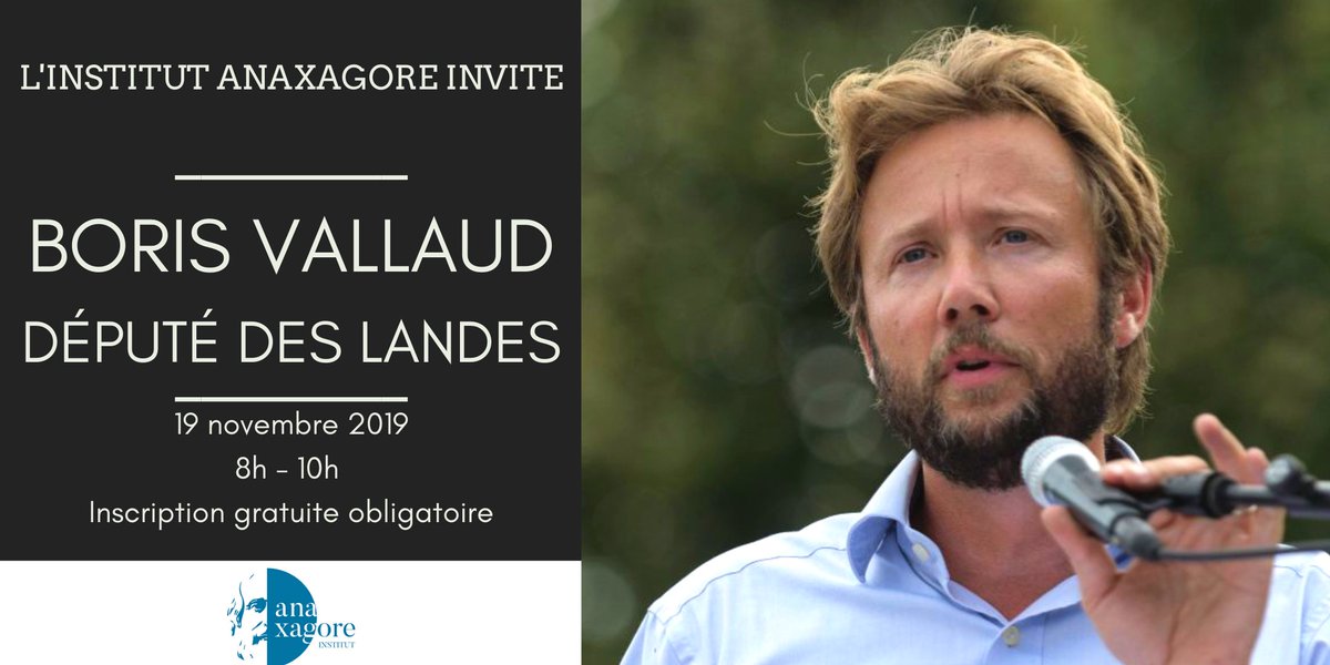 L'Institut Anaxagore vous donne rendez-vous le 19 nov pour un petit-déjeuner avec <a href="/BorisVallaud/">Boris VALLAUD</a>, #Député des Landes &amp; porte-parole <a href="/partisocialiste/">Parti socialiste</a>, sur le thème «#Entreprise nouvelle et nouvelles #gouvernances ».

Inscription gratuite obligatoire : eventbrite.fr/e/78155301611