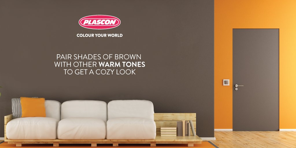 PlasconUganda's tweet photo. Using warm chocolate shades of brown creates a feel of elegance in your living room, pair it with orange and invite coziness into your home. #PaintTip #ColourYourWorld https://t.co/uIjS8N8k7R