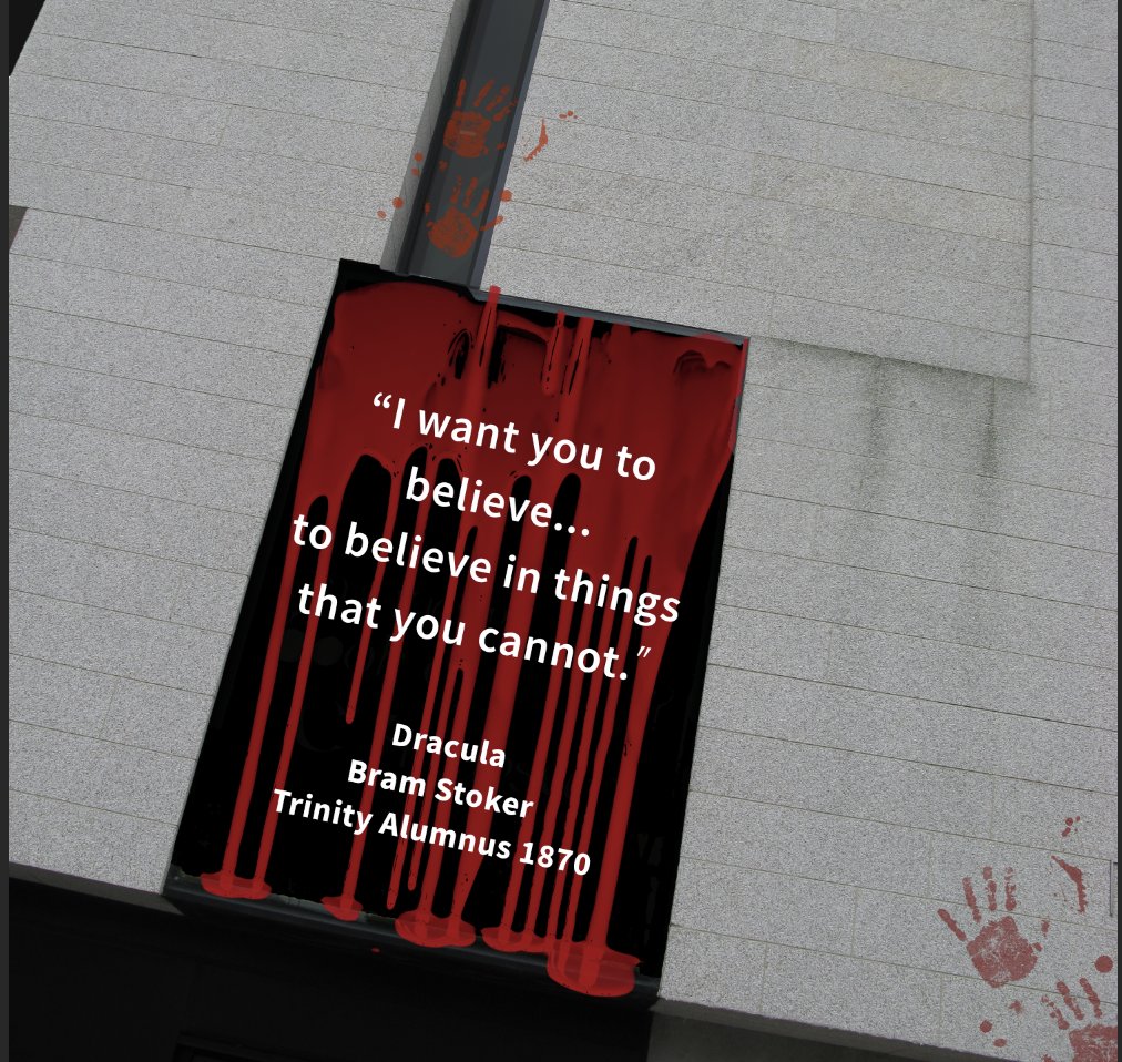 TLRHub's tweet photo. We've given our window a #Halloween2019 special update! Celebrating the author of #Dracula and Trinity Alumnus #BramStoker "I want you to believe...to believe in things that you cannot.” Happy #Halloween🎃 https://t.co/BddoCIYUzr