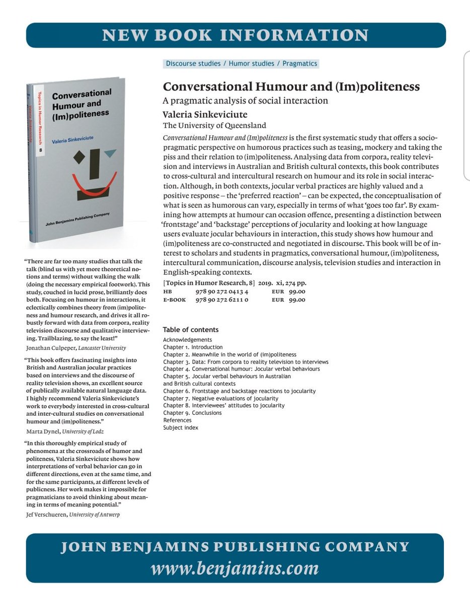 👩‍🎓 It's official - my book is out! ☺️ Thank you to <a href="/j_culpeper/">Jonathan Culpeper</a>, @DynelMarta and <a href="/jef_verschueren/">Jef Verschueren</a> for the endorsements and the @johnbenjamins team for all the help! Now waiting for the hard copies - it looks like Christmas will be coming early this year 🥳  benjamins.com/catalog/thr.8