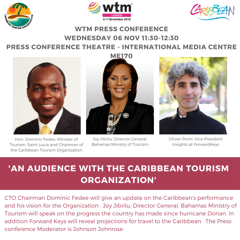 _LoveCaribbean's tweet image. Join the CTO Press Conference at World Travel Market on Wednesday 6 November from 11:30 - 12:30, at the Press Conference Theatre- International Media Centre ME170.
@SaintLuciaUK @explore_bahamas @ForwardKeys @WTM_London @VisitTheBahamas @ctotourism

#CTOPressConf #CaribbeanatWTM